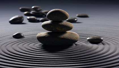 Stacked pebbles create a tranquil balance in nature generated by AI