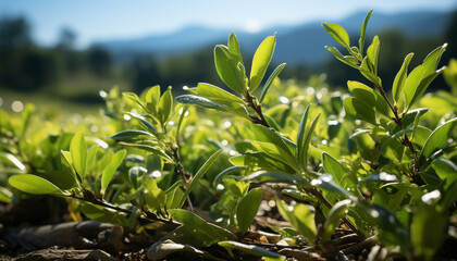 Obraz premium Fresh green leaves on a tree in the forest generated by AI