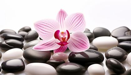 Fototapeta na wymiar Freshness and relaxation in a single pink flower generated by AI