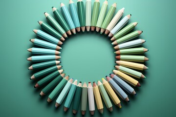 Vibrant highlighters arranged in a circular pattern on a mint green canvas, adding a pop of color and creativity to any educational setting