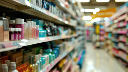 Fototapeta premium Store is filled with variety of hair products. Great for showcasing wide selection available at beauty supply stores.
