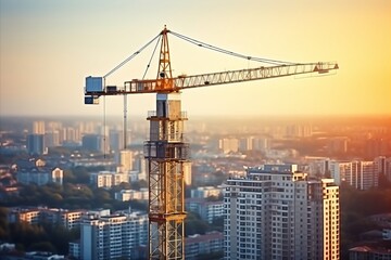 Fototapeta na wymiar Construction progress. cranes building a multi-storey structure on a bright sunny day
