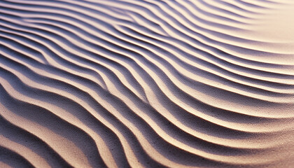 Rippled sand dunes create a striped desert landscape generated by AI