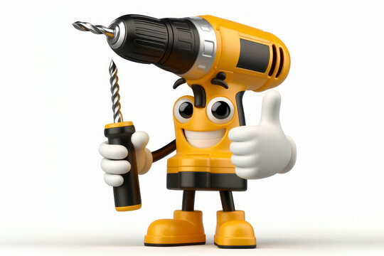 3d drill character with a smiling face on a white background. ai generative