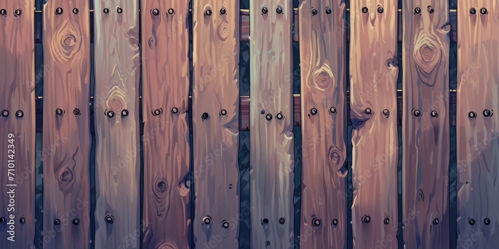 Poster A detailed close up of a wooden fence with rivets. Ideal for adding texture and a rustic feel to design projects