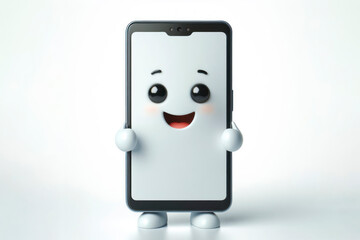 3d smartphone with mockup white screen character with a smiling face on a white background. ai generative