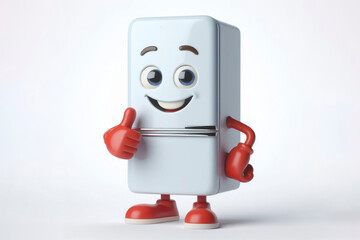 3d fridge character with a smiling face on a white background. ai generative