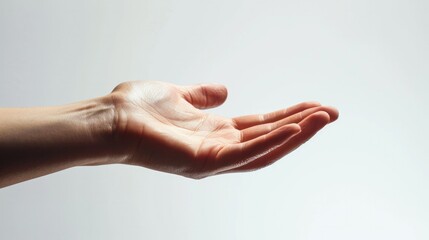 Close-up of a hand with extended fingers, catching the light, isolated white background generative ai