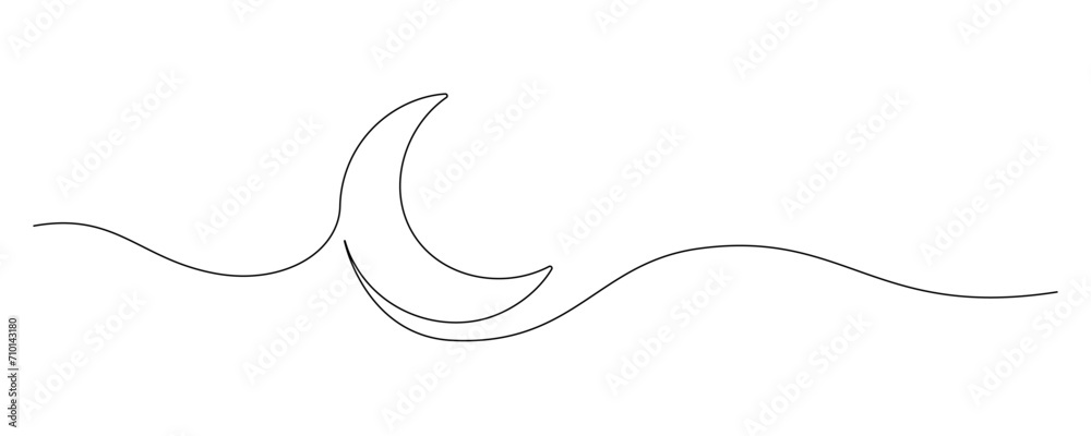 Fototapete one continuous line drawing of moon. ramadan kareem banner in simple linear style. sleep symbol with