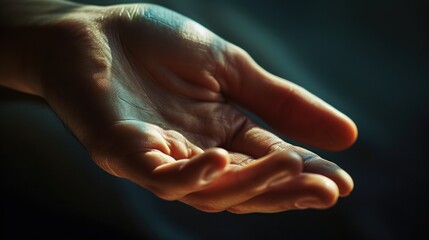 Close-up of a relaxed hand, fingers slightly curled, showcasing the natural glow of the skin generative ai