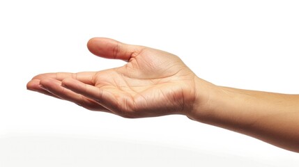 Close-up of an outstretched hand, fingers spread, isolated white background generative ai