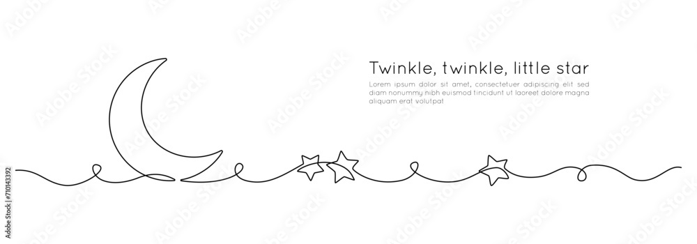Leinwandbilder one continuous line drawing of moon with stars. ramadan kareem banner in simple linear style. sleep 