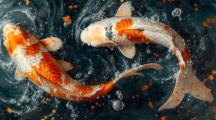 koi fish in the pond black background - Powered by Adobe