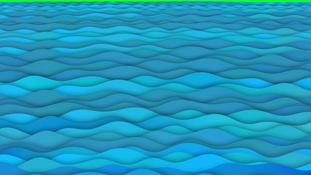 Blue waves version 3 cartoon background animation perspective. Many shades of blue colour. Good for intro, titles, opener, presentation, etc... Seamless loop, alpha channel and green screen.
