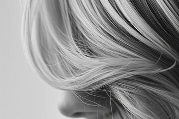 A black and white photo capturing the beauty and texture of a woman's hair. Versatile image suitable for various creative projects - obrazy, fototapety, plakaty