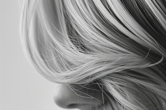 A black and white photo capturing the beauty and texture of a woman's hair. Versatile image suitable for various creative projects