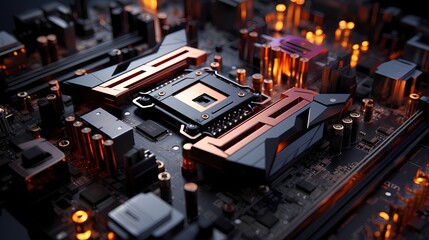 A top view of a CPU with a large heat sink and multiple heat pipes, ensuring efficient heat dissipation - obrazy, fototapety, plakaty