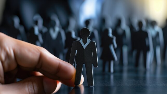 A hand choosing a standout paper candidate from a lineup, symbolizing job selection