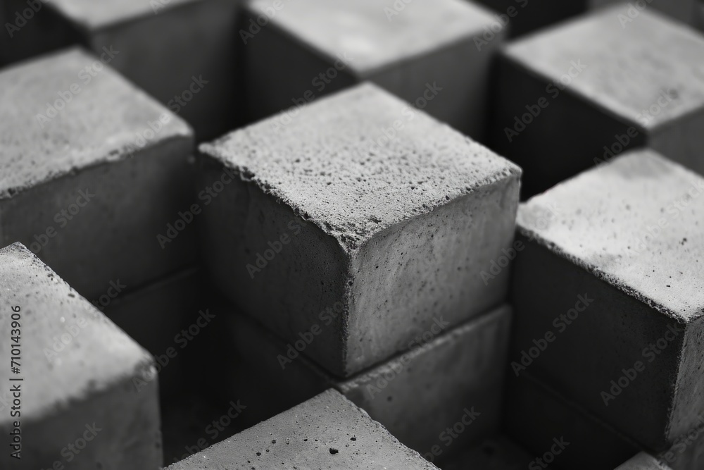 Poster a black and white photo of a bunch of concrete blocks. suitable for construction-related projects