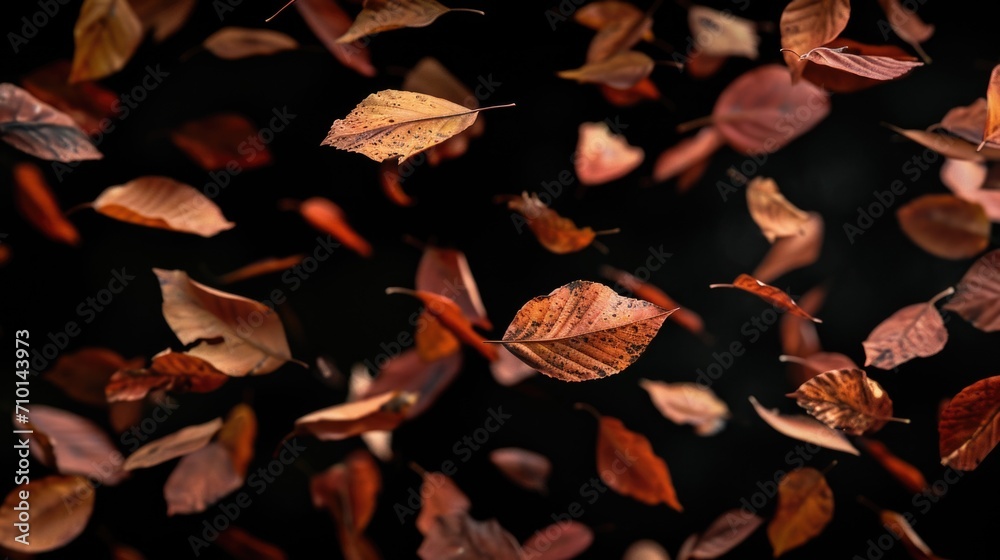 Poster Leaves swirling in the air, creating a dynamic and vibrant scene. Perfect for adding a touch of nature and movement to any design project