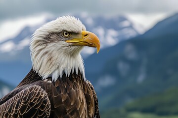 An eagle in a front of the mountains