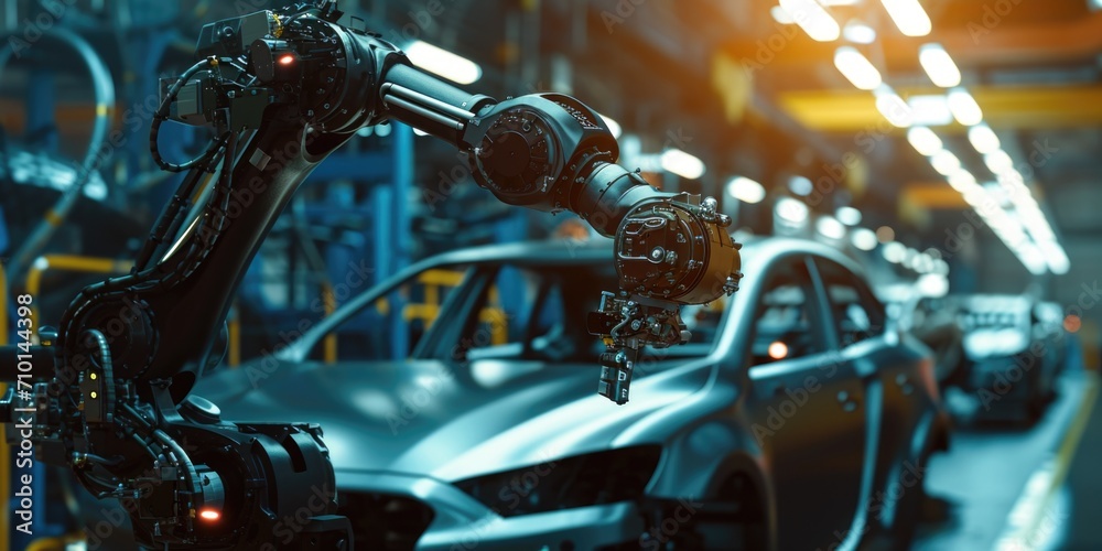 Aufkleber A car being worked on by a robot in a factory. Can be used to depict automation and modern manufacturing processes