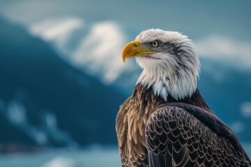 An eagle in a front of the mountains