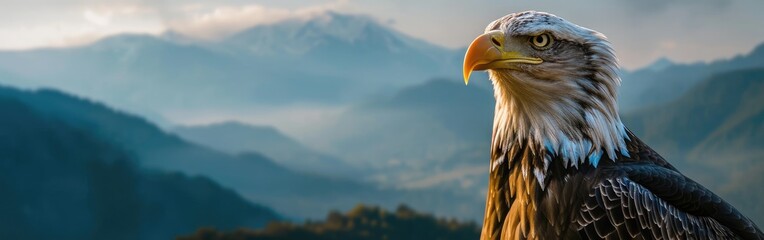 An eagle in a front of the mountains