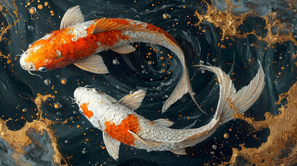 Red and white koi fish