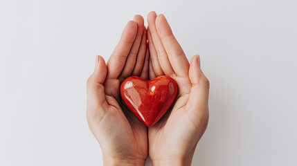 Hands Holding Red Heart, Symbol of Love and Care. Generative AI