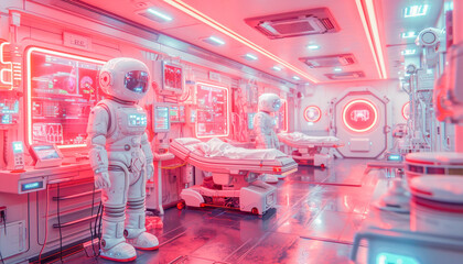 Interior of a futuristic hospital with advanced technology, Doctors Day celebration, February, technology concept, generative ai