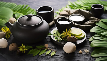 Freshness in nature, green tea brings relaxation generated by AI