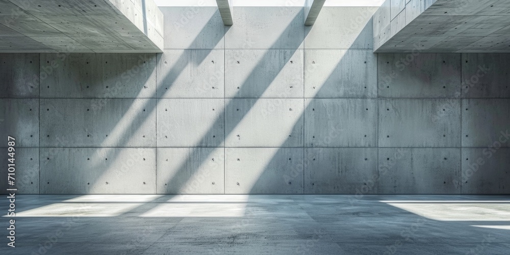 Poster a room with concrete walls and a skylight. perfect for industrial or minimalist design concepts