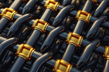 A detailed close-up image of a bunch of metal pipes. Can be used to illustrate construction, industrial processes, or plumbing