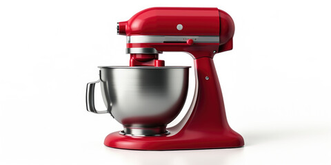 A red stand mixer on a clean white surface. Perfect for baking and cooking enthusiasts
