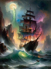 Ship, sea, storm, sails, rocks_2