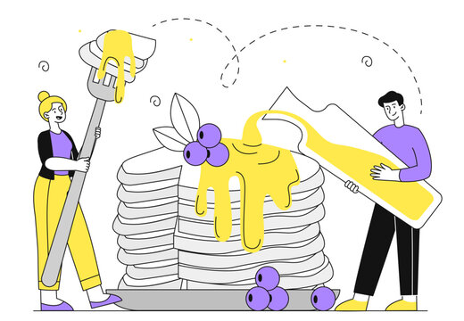 People with pancakes vector linear