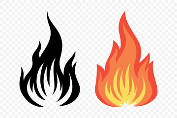 Flat Vector Fire Flame Icon Set. Campfire Shape Sign, Isolated. Bonfire Collection. Vector Illustration