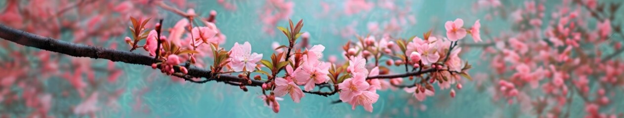 Blurry Pink Flowers on Tree Branch