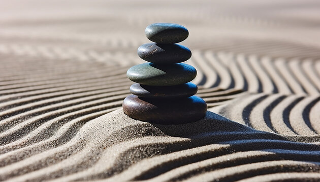 Stacked pebbles create harmony in tranquil nature scene generated by AI