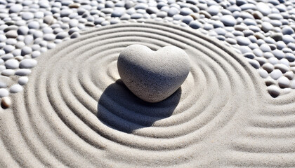 Fototapeta na wymiar Harmony in nature, love symbolized by heart shaped pebble generated by AI