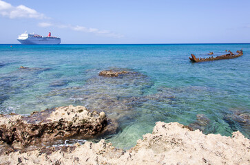 Grand Cayman Cruise Ship And A Sunken Ship
