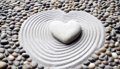 Fototapeta na wymiar Love symbol in nature, heart shaped pebble stack generated by AI