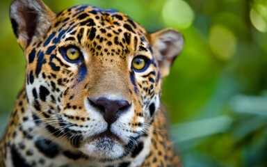 Fototapeta premium Jaguar amidst the lush greenery: A close-up encounter.