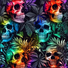 background of skull in cannabis leaves