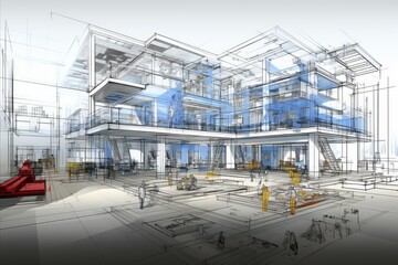 Abstract construction site blueprint. architectural plans for a modern building project