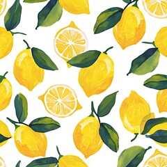 Yellow lemons pattern on white background