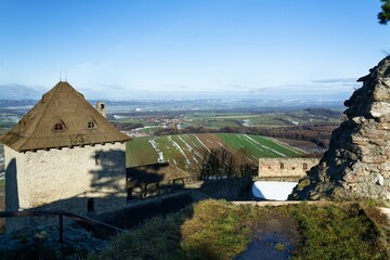 View from the viewpoint of the castle ruins in winter. Old Jicin. Czechia.