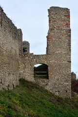Walls of the castle ruins in autumn. Old Jicin. Czechia. 
