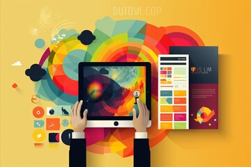 Mobile app ui graphic development software. designer testing prototypes for user requirements - obrazy, fototapety, plakaty